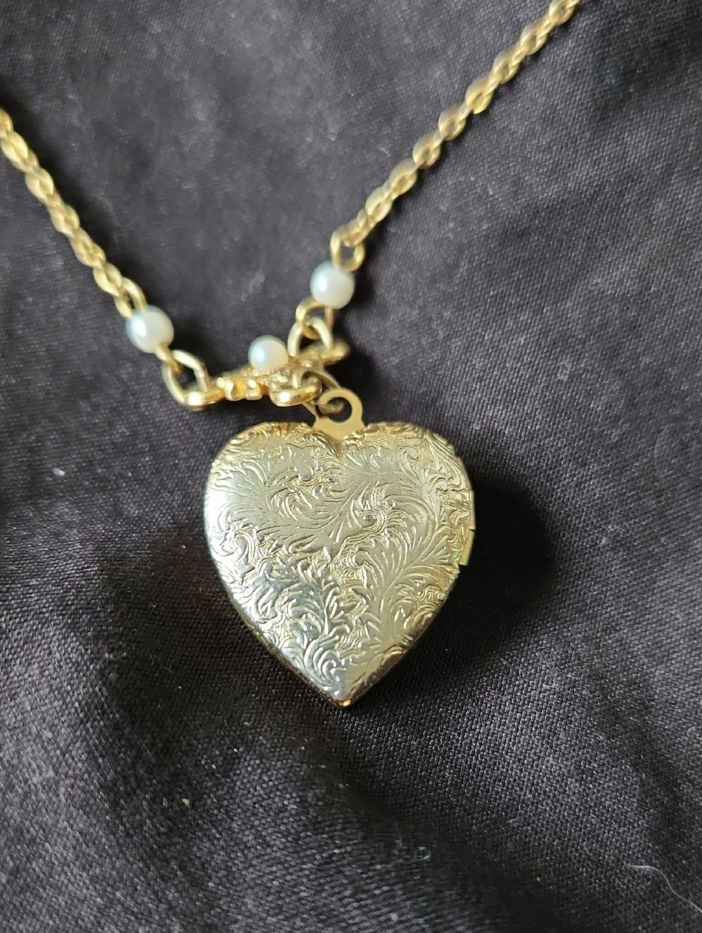 1928 Gold-Tone Heart Locket Necklace with Pink and Green Accents - Picture 6 of 6
